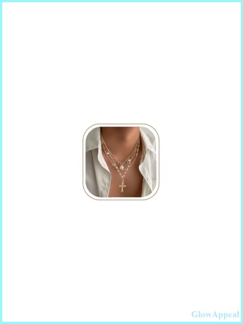 Layered Necklace Set 4pc Gold Stack Pearl Cross Lariat Y Chain Adjustable Boho